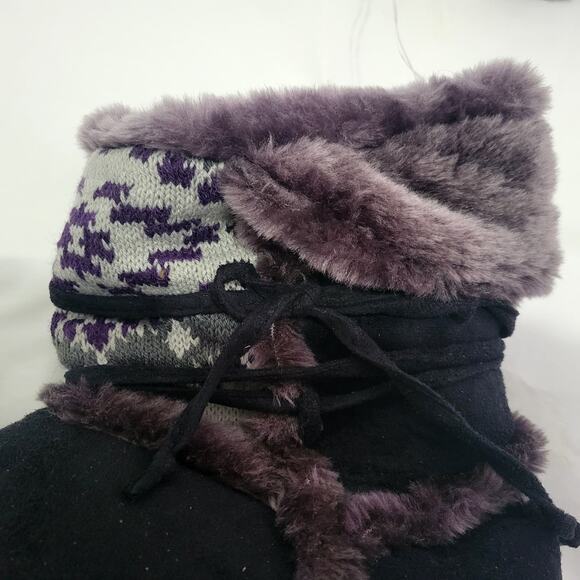 MUDD Blanket Wrap Boot Slippers like Mukluks Black Faux Suede & Fur House shoes - Picture 5 of 16